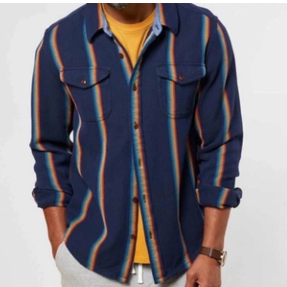 Outerknown Blanket Shirt in Marine Rainbow Stripe in Blue